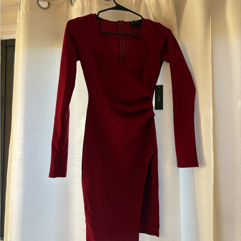 NWT Lulus Burgundy Long Sleeve Wrap Dress
